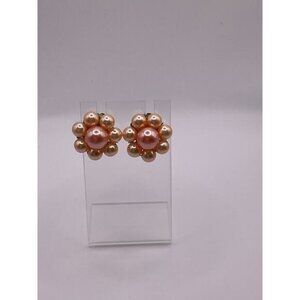 Vintage Pink Pearl Clip-On Earrings Floral Design